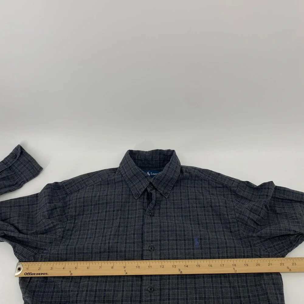 Ralph Lauren Button Down Mens Medium Grey Plaid Classic Fit Cotton Flannel Shirt